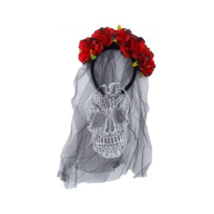 VINCHA CON VELO Y FLORES *CATRINA*