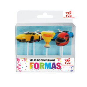 VELAS FORMAS - SET CARRERAS DE AUTOS X 5 PIEZAS