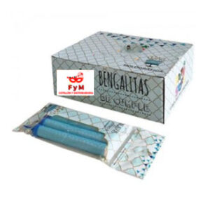 VELA BENGALA HOLOGRAFICA 12cm CELESTE LLAMA CELESTE x 4un