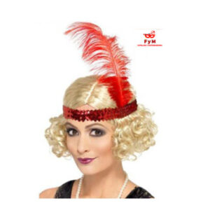 PELUCA CHARLESTON RUBIA (incluye vincha con pluma)