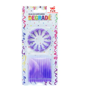 VELAS DEGRADÉ VIOLETAS C/12 BASES - Blister x 24 u