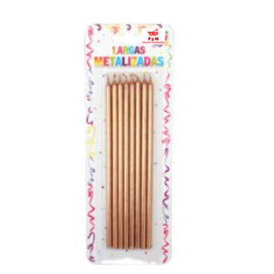VELAS LARGAS METALIZADAS ROSA GOLD - Blister x 8 unidades