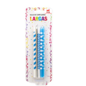 VELAS LARGAS IMPRESAS CELESTES LUNAR, RAYA Y PLATA -Blister x 10un