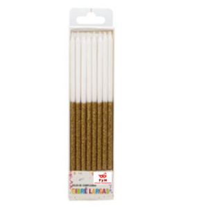 VELAS LARGAS GIBRE BICOLOR DORADAS - Blister x 16 unidades