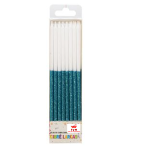 VELAS LARGAS GIBRE BICOLOR CELESTES - Blister x 16 unidades