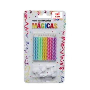 VELAS MAGICAS MULTICOLORES - Blister x 10un. (se vuelven a encender)