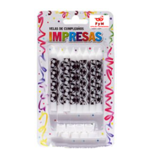 VELAS IMPRESAS BLANCAS CON PELOTAS DE FOOTBALL - Blister x 8 u