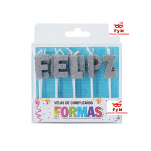 VELAS FORMAS - SET FELIZ CUMPLE PLATEADO