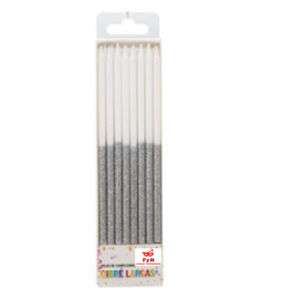 VELAS LARGAS GIBRE BICOLOR PLATEADAS - Blister x 16 unidades