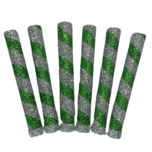 BENGALA PIRULIN PLATEADO Y VERDE OSCURO x6