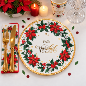 PLATO DE POLIPAPEL 17cm FLOR DE NAVIDAD x 6 unidades (24/144)