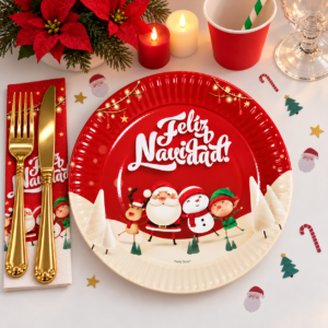 PLATO DE POLIPAPEL 17cm FELIZ NAVIDAD x 6 unidades (24/144)