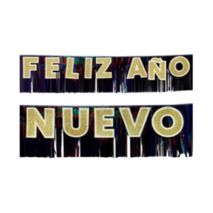 BANNER CON FLECOS FELIZ AÑO NUEVO 182cm LASER IRIDISCENTE + GLITTER