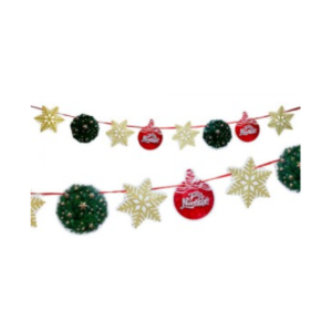 GUIRNALDA NAVIDEÑA ESTRELLAS BORDE GLITTER Y BOLAS ROJAS