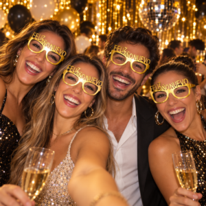 LENTES DE PAPEL FELIZ AÑO NUEVO DORADO - Bolsa x 4un (24/144)