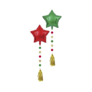 DECO ESTRELLAS ROJA Y VERDE 56Cm CON BORLAS x 2 unidades (APTO HELIO)
