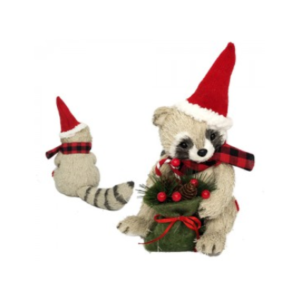 MAPACHE SENTADO CON BOLSA GORRO Y BUFANDA LEÑADOR 24X12,5X24