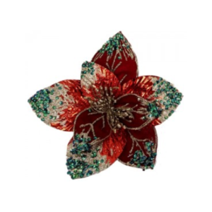 FLOR ROJA/VERDE/ORO CON GLITTER 20X20