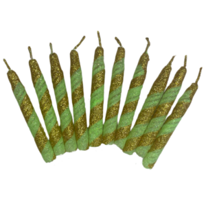 VELA PIRULIN DORADO Y VERDE MANZANA x10