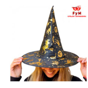 GORRO BRUJA *DRUIDA* NEGRO Y DORADO