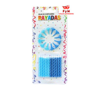VELAS RAYADAS COLORES VARON C/12 BASES - Blister x 24 u