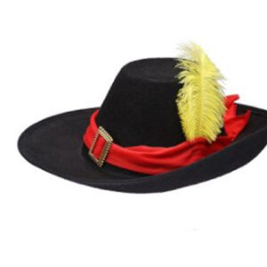 SOMBRERO MOSQUETERO NEGRO C/PLUMA AMARILLA