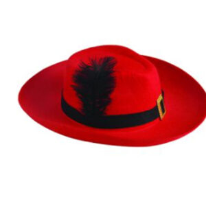 GORRO MOSQUETERO ROJO PLUMA NEGRA