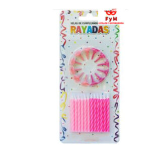 VELAS RAYADAS COLORES NENA C/12 BASES - Blister x 24 u