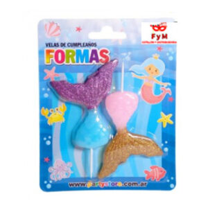 VELAS FORMAS - COLAS DE SIRENA GLITTER x 2 unidades