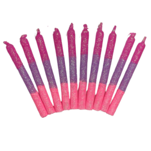 VELA TRICOLOR FUCSIA, ROSA Y LILA x10