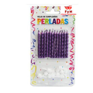 VELAS PERLADAS TORNEADAS VIOLETA - Blister x 12 u