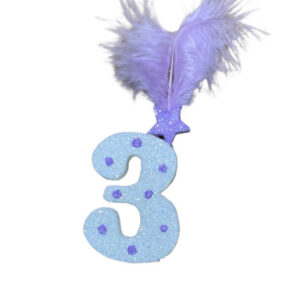NUMERO MEDIO PLUMA TELGOPOR BLANCO LUNAR LILA 3 (6cm x5) FyM