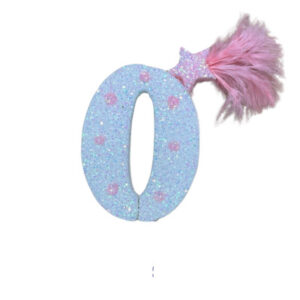 NUMERO MEDIO PLUMA TELGOPOR BLANCO LUNAR ROSA 0 (6cm x5)