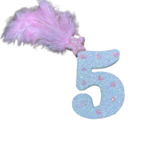 NUMERO MEDIO PLUMA TELGOPOR BLANCO LUNAR ROSA 5 (6cm x5)