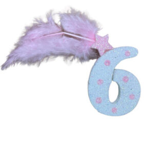 NUMERO MEDIO PLUMA TELGOPOR BLANCO LUNAR ROSA 6 (6cm x5)