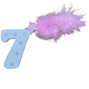 NUMERO MEDIO PLUMA TELGOPOR BLANCO LUNAR ROSA 7 (6cm x5)