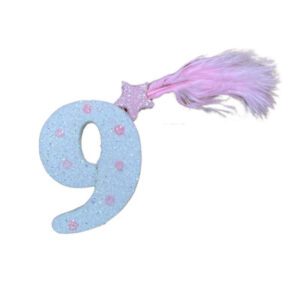 NUMERO MEDIO PLUMA TELGOPOR BLANCO LUNAR ROSA 9 (6cm x5)