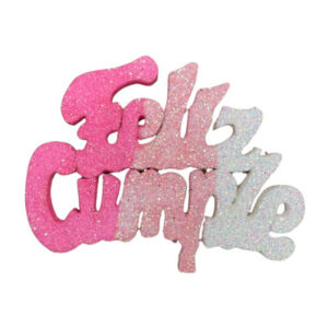 PINCHE FELIZ CUMPLE GRANDE TELGOPOR TRICOLOR ROSA CHICLE ROSA BEBE Y BLANCO (10cm x3)