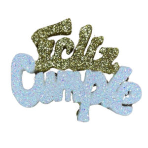 PINCHE FELIZ CUMPLE MINI TELGOPOR BLANCO Y DORADO (6cm x1)