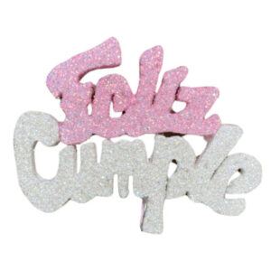 PINCHE FELIZ CUMPLE MINI TELGOPOR ROSA BEBE Y BLANCO (6cm x1)