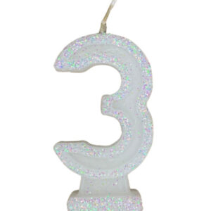 VELA NÚMERO DORI GRANDE BRILLO BLANCO 3 (x10)