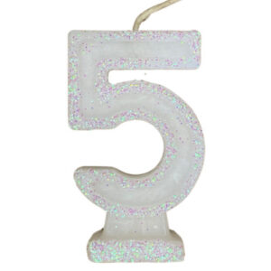 VELA NÚMERO DORI GRANDE BRILLO BLANCO 5 (x10)