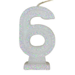 VELA NÚMERO DORI GRANDE BRILLO BLANCO 6 (x10)