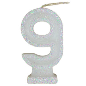 VELA NÚMERO DORI GRANDE BRILLO BLANCO 9 (x10)