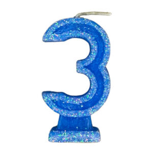 VELA NÚMERO DORI GRANDE BRILLO AZUL 3 (x10)