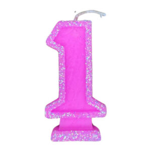 VELA NÚMERO DORI GRANDE BRILLO ROSA 1 (x10)