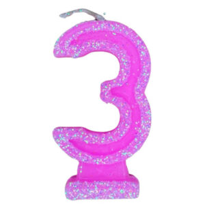 VELA NÚMERO DORI GRANDE BRILLO ROSA 3 (x10)