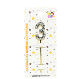 DECORACION ACRILICA NUMERO CON STRASS N.3