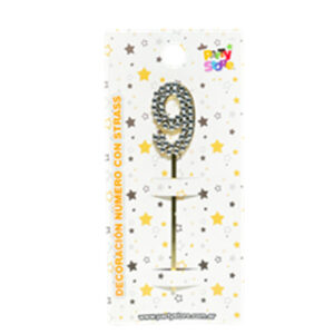 DECORACION ACRILICA NUMERO CON STRASS N.9