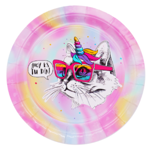 PLATO DE POLIPAPEL 17cm *GATITA ARCOIRIS* x 6 unidades